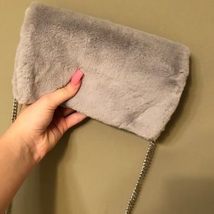 gray faux fur clutch/purse